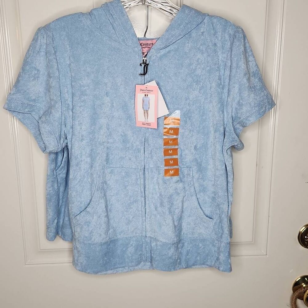 New with tags! Juicy Blue Short Sleeve Hooded Zip Terry Top and Shorts Set -